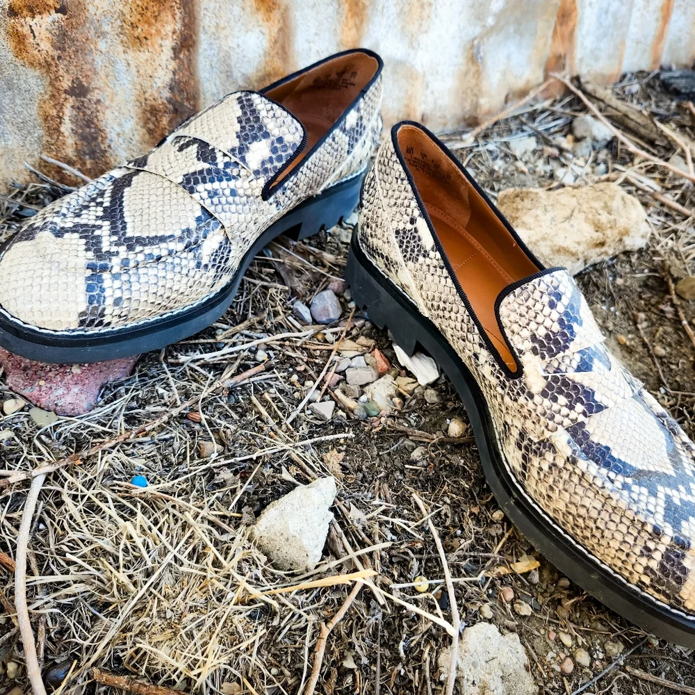 SARTO Franco Sarto Snake Print Loafers Size 8 Leather Slip On Platform Lug Sole
